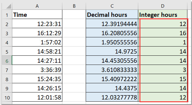 Convert time to integer hours or minutes