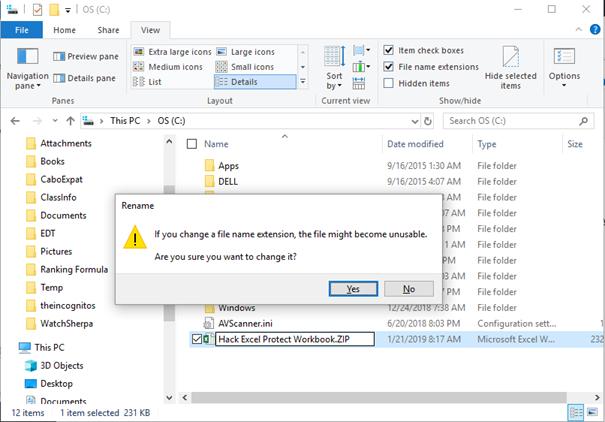 Cách hack tính năng Excel Protect Workbook khi lỡ quên password
