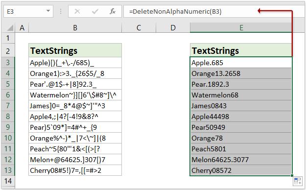 Xóa các ký tự không phải chữ và số bằng Hàm tùy chỉnh