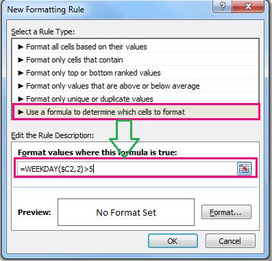 Đánh dấu các hàng có ngày cuối tuần trong Excel