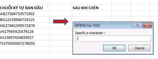 nhập ký tự bạn muốn chèn vào chuỗi.