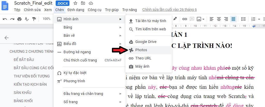 Chèn hình ảnh từ Google Photos