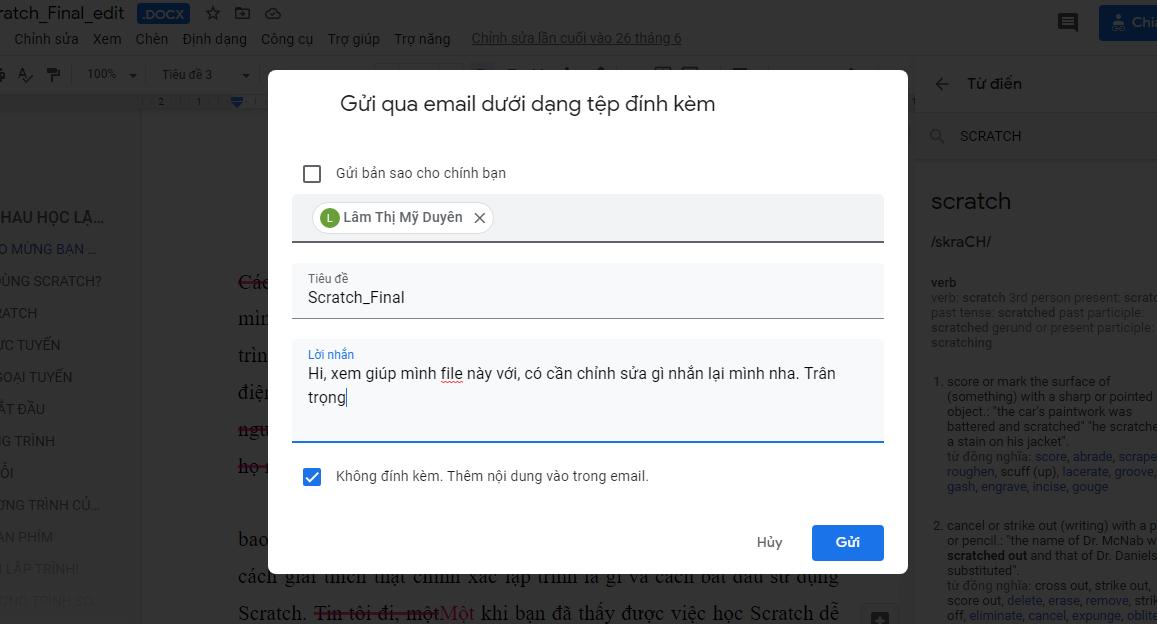 Thêm tài liệu của bạn vào nội dung email