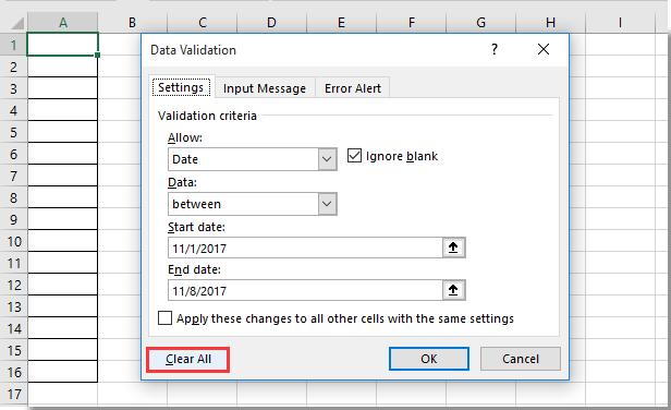 nhấp vào nút Clear All trong tab Settings