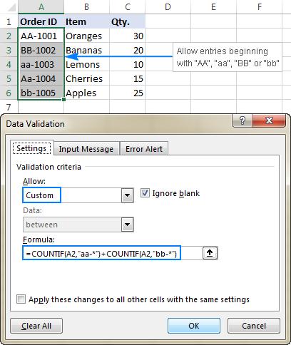 Công thức xác thực dữ liệu Excel với logic OR