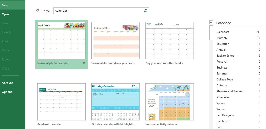 Cách chèn lịch vào Excel với template có sẵn 1