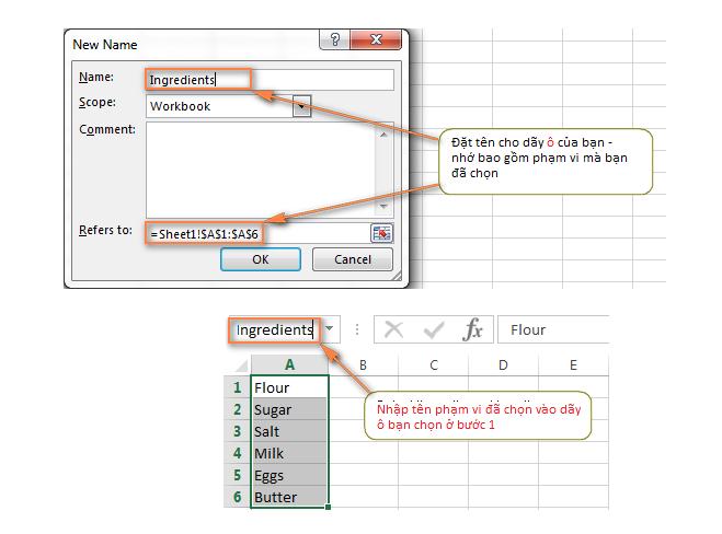 Tạo danh sách thả xuống Excel dựa trên phạm vi đã đặt tên