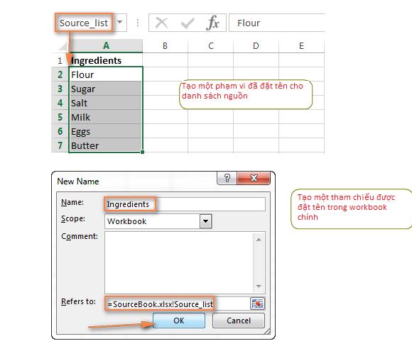 Tạo danh sách thả xuống tĩnh từ một workbook khác