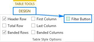 Hiển thị hoặc ẩn các mũi tên bộ lọc trong hàng tiêu đề bảng.