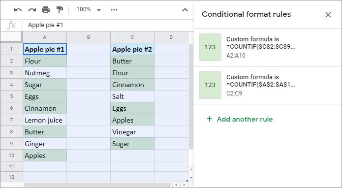 Tìm và đánh dấu các mục trùng lập trong hai cột trong Google Sheets
