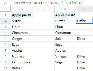 Tìm sự khác biệt giữa hai cột với công thức mảng.