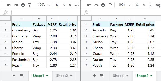 So sánh hai Trang tính Google để tìm sự khác biệt