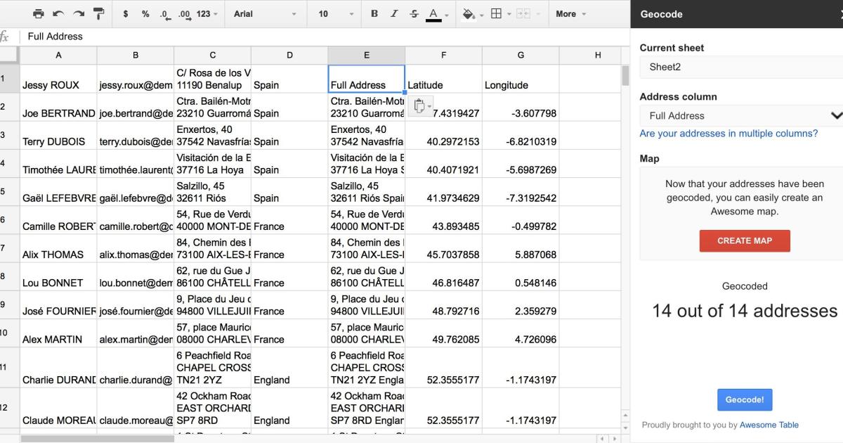 tìm dữ liệu địa lý cho các địa chỉ cụ thể.
