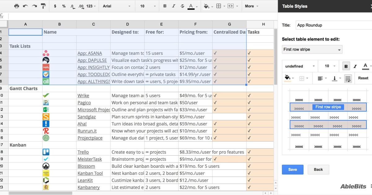thêm màu sắc và tạo kiểu cho trang tính