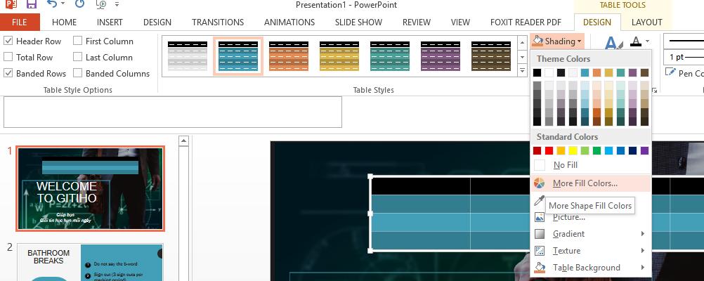 Cách định dạng bảng trong PowerPoint