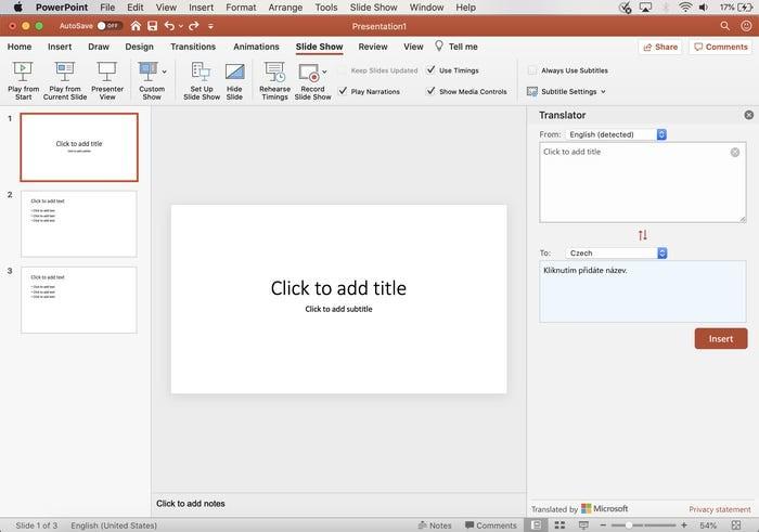 Sử dụng Công cụ Translator PowerPoint cho văn bản