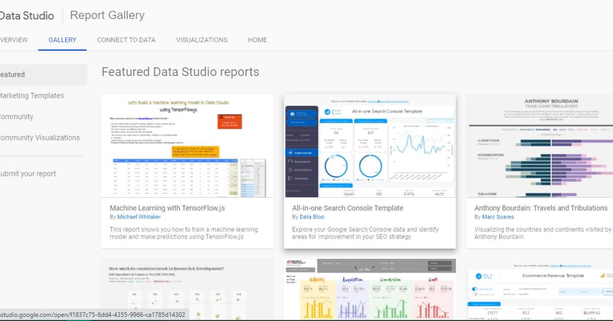 Thư viện mẫu báo cáo Google data studio