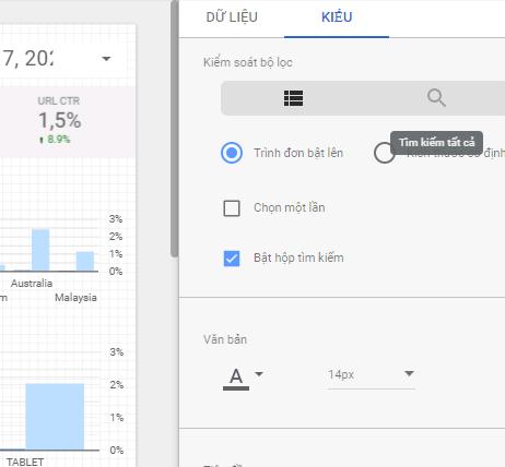 Cách Tùy chỉnh bộ lọc trong data studio