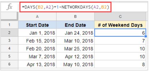 Tính số ngày cuối tuần giữa 2 thời điểm