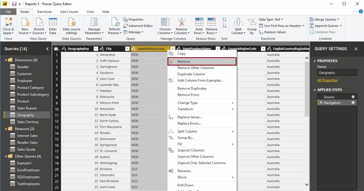 Hướng dẫn cách loại bỏ hoặc sắp xếp lại các cột trong Power BI