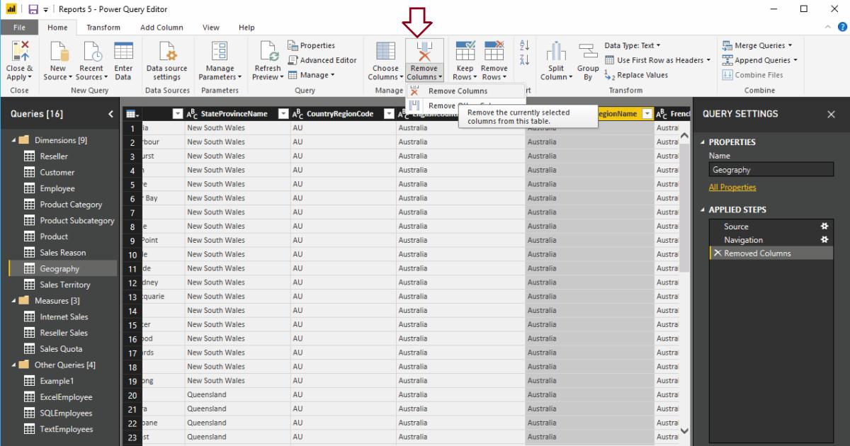 Hướng dẫn cách loại bỏ hoặc sắp xếp lại các cột trong Power BI