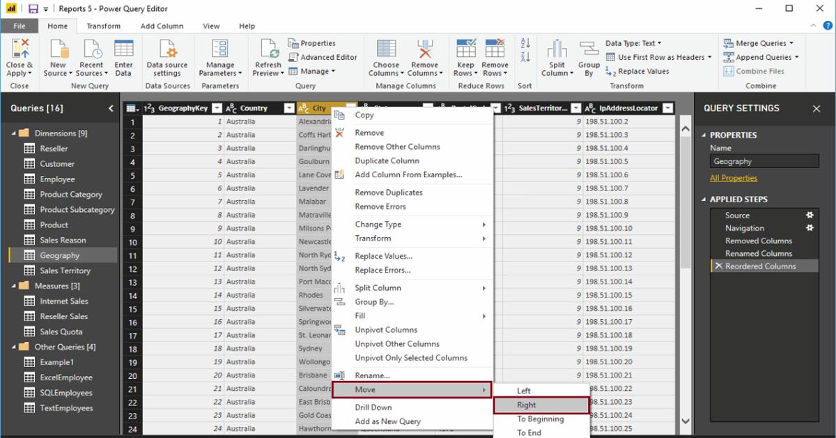 Hướng dẫn cách loại bỏ hoặc sắp xếp lại các cột trong Power BI