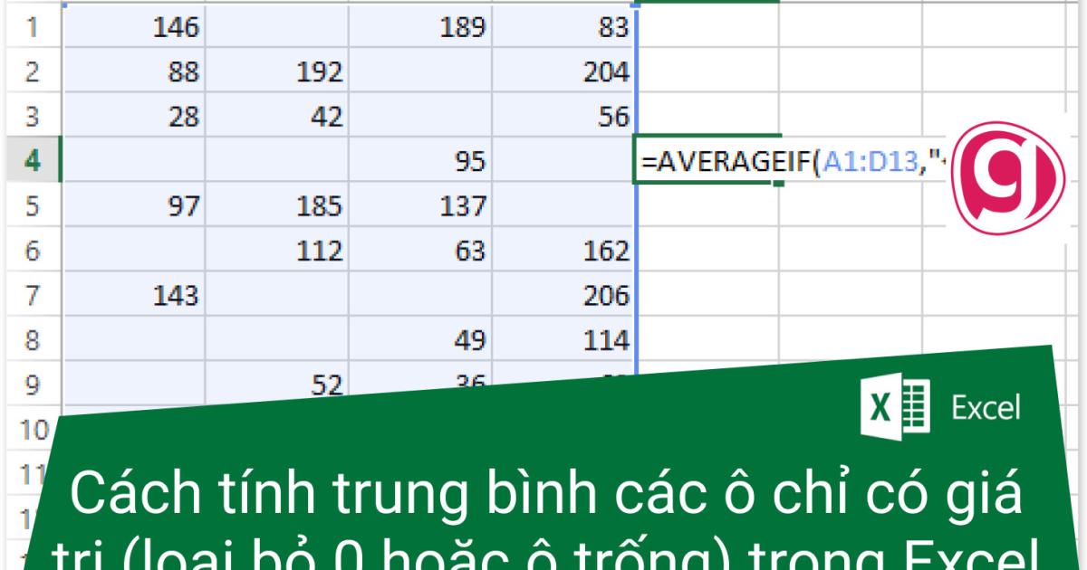 Cách tính trung bình các ô chỉ có giá trị (loại bỏ 0 hoặc ô trống) trong Excel