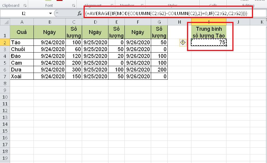 Cách tính trung bình các ô không liền kề và loại giá trị 0 trong Excel