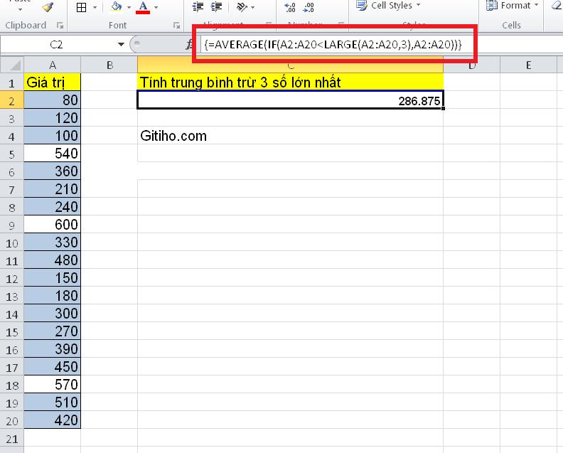 Cách tính trung bình các giá trị lớn nhất hoặc nhỏ nhất trong Excel