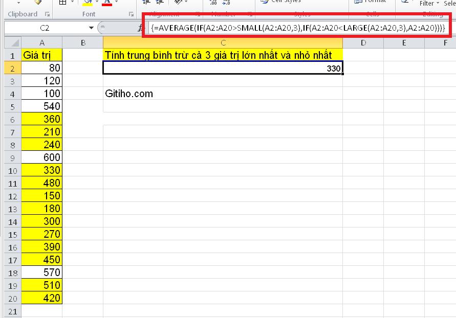 Cách tính trung bình các giá trị lớn nhất hoặc nhỏ nhất trong Excel
