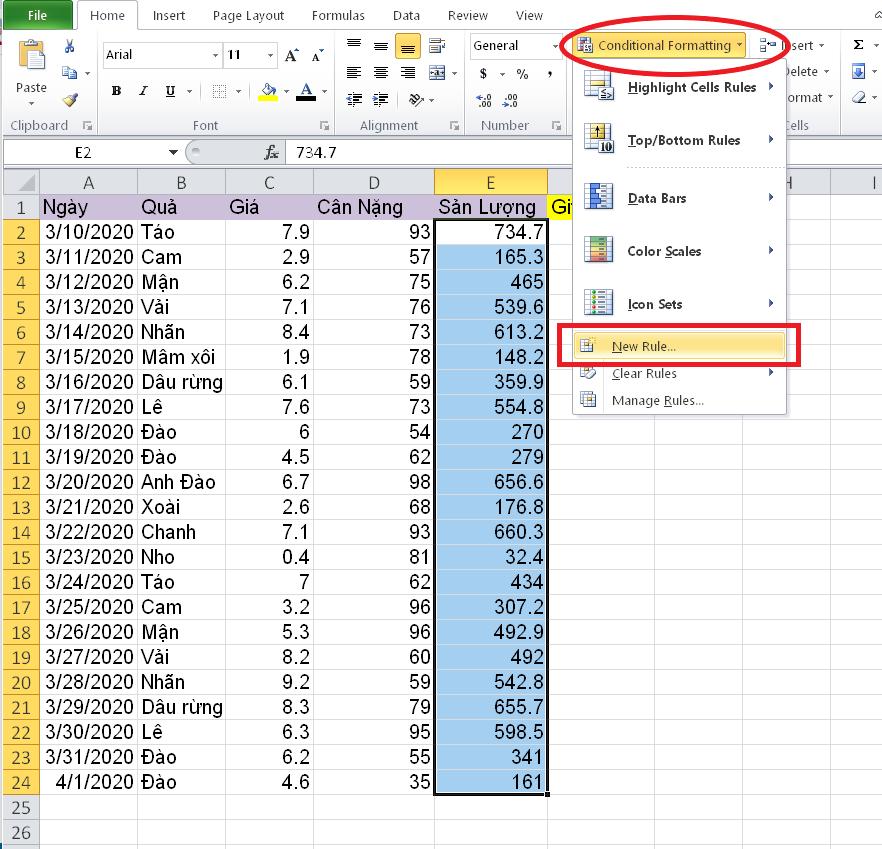 Cách tô màu cho viền ô theo giá trị trong Excel
