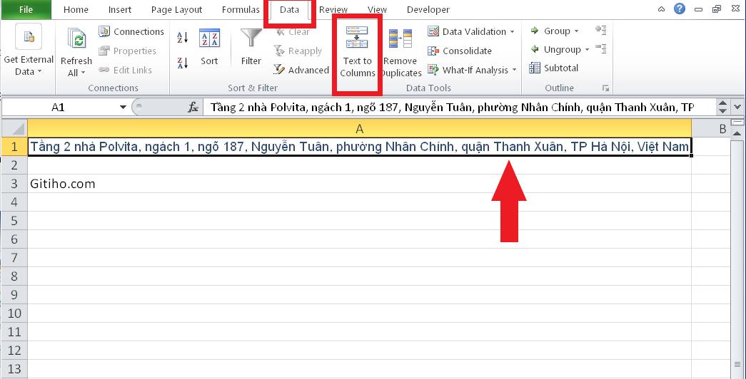 Cách chia tách địa chỉ thành các phần nhỏ trong Excel