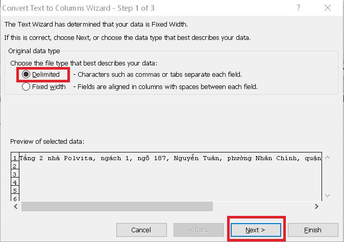 Cách chia tách địa chỉ thành các phần nhỏ trong Excel