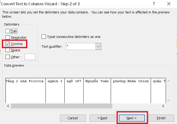 Cách chia tách địa chỉ thành các phần nhỏ trong Excel