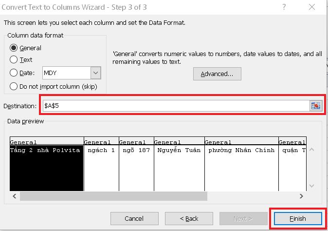 Cách chia tách địa chỉ thành các phần nhỏ trong Excel