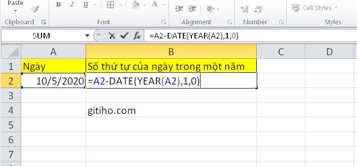 Hướng dẫn tính thứ tự của ngày trong năm trên Excel