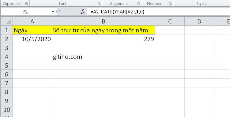 Hướng dẫn tính thứ tự của ngày trong năm trên Excel