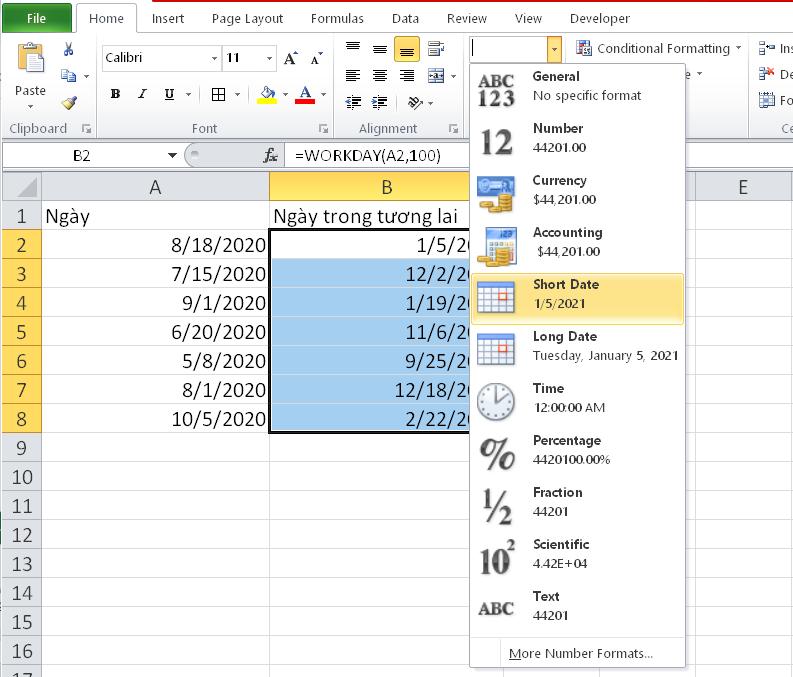 Hướng dẫn tính ngày tương lai dựa theo ngày xác định trong Excel