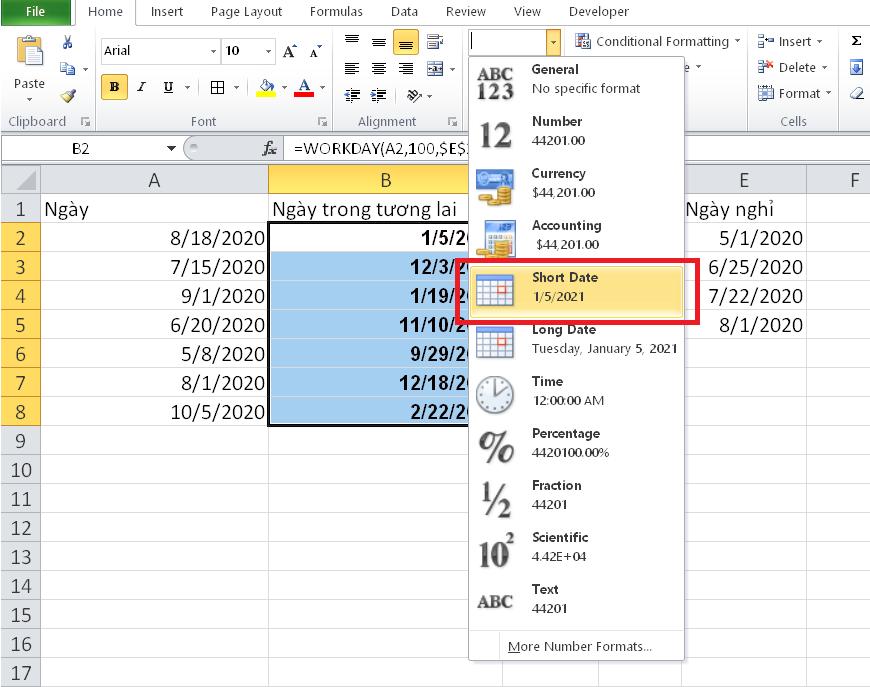 Hướng dẫn tính ngày tương lai dựa theo ngày xác định trong Excel