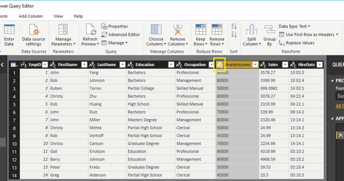 Hướng dẫn thay đổi kiểu dữ liệu của cột trong Power BI