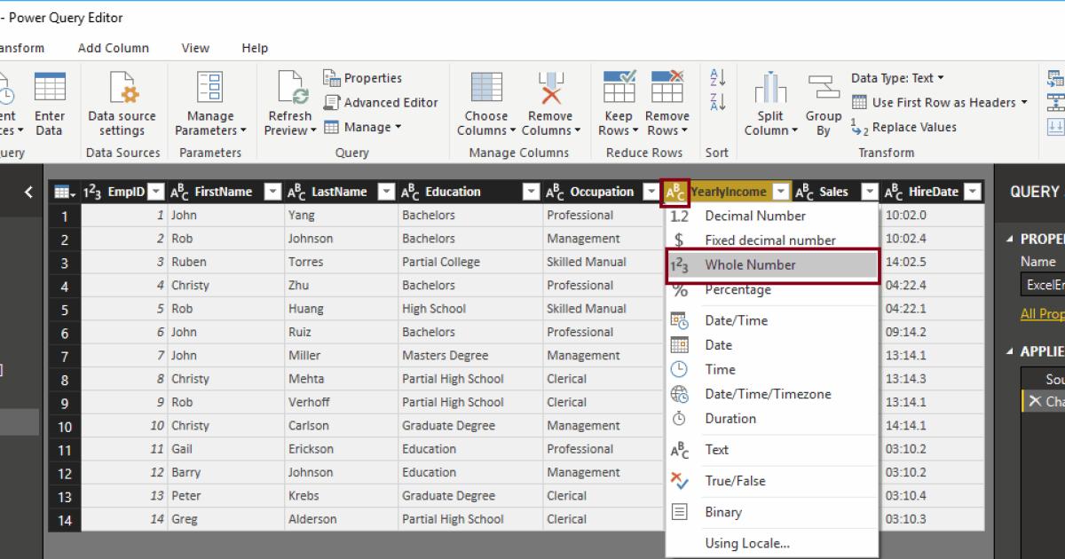 Hướng dẫn thay đổi kiểu dữ liệu của cột trong Power BI