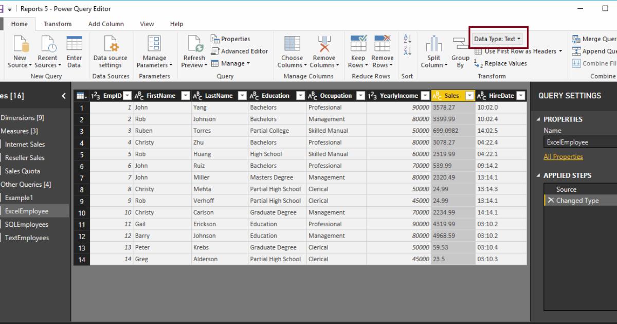 Hướng dẫn thay đổi kiểu dữ liệu của cột trong Power BI