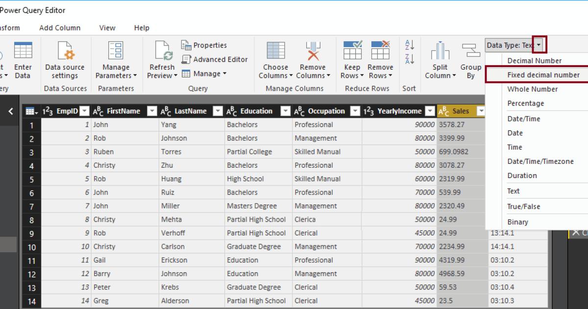 Hướng dẫn thay đổi kiểu dữ liệu của cột trong Power BI