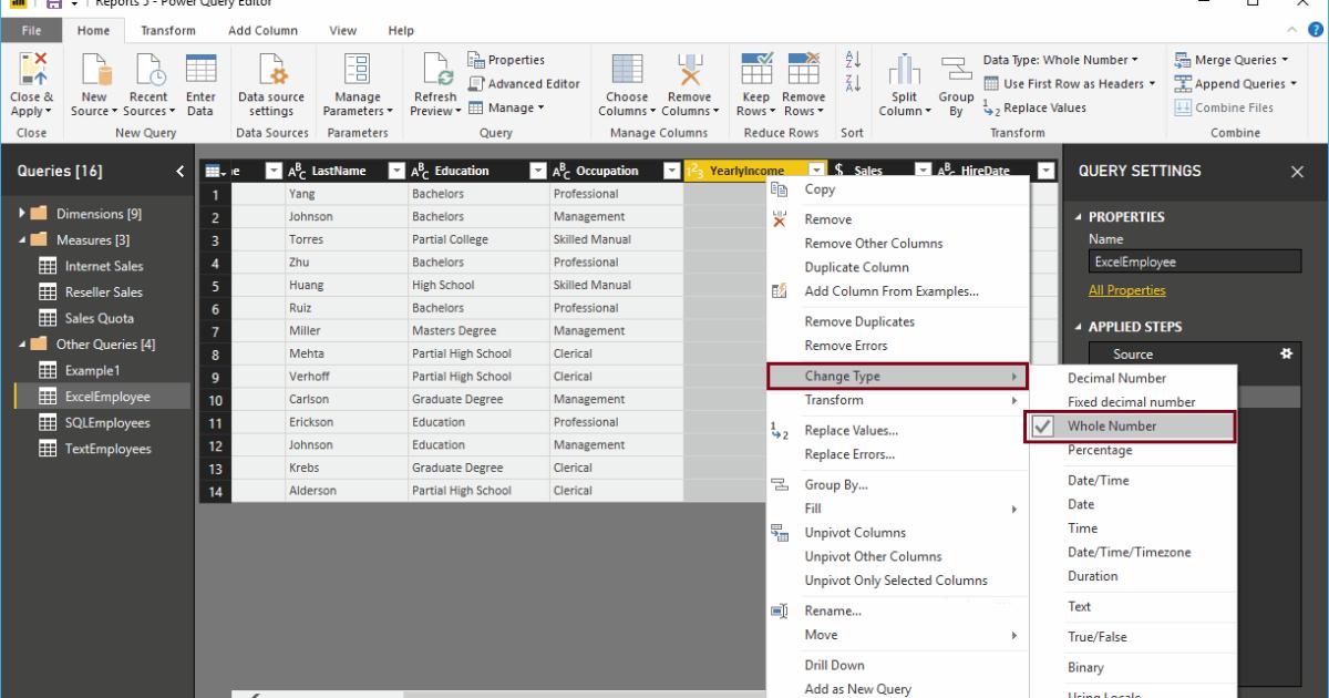 Hướng dẫn thay đổi kiểu dữ liệu của cột trong Power BI