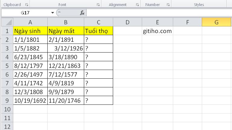 Hướng dẫn tính tuổi trước ngày 1/1/1900 trong Excel