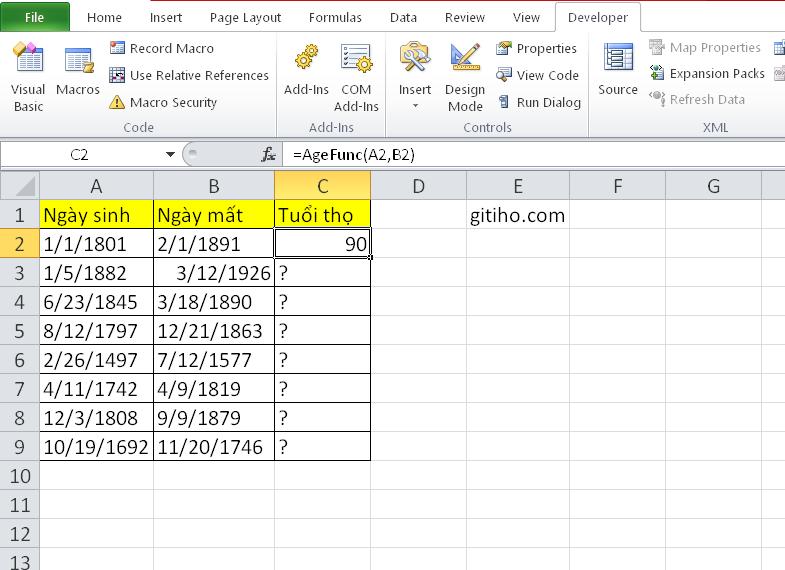Hướng dẫn tính tuổi trước ngày 1/1/1900 trong Excel