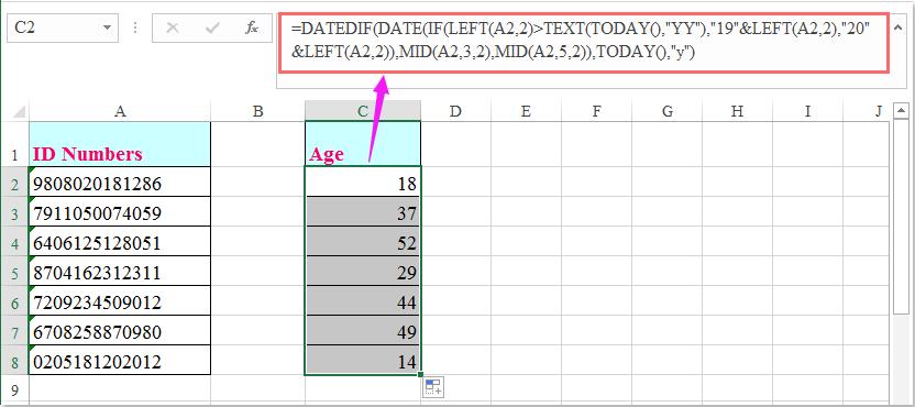 Hướng dẫn tính tuổi từ số ID trong Excel