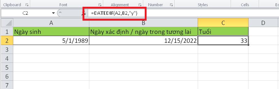 Hướng dẫn tính tuổi theo một ngày xác định hoặc ngày trong tương lai