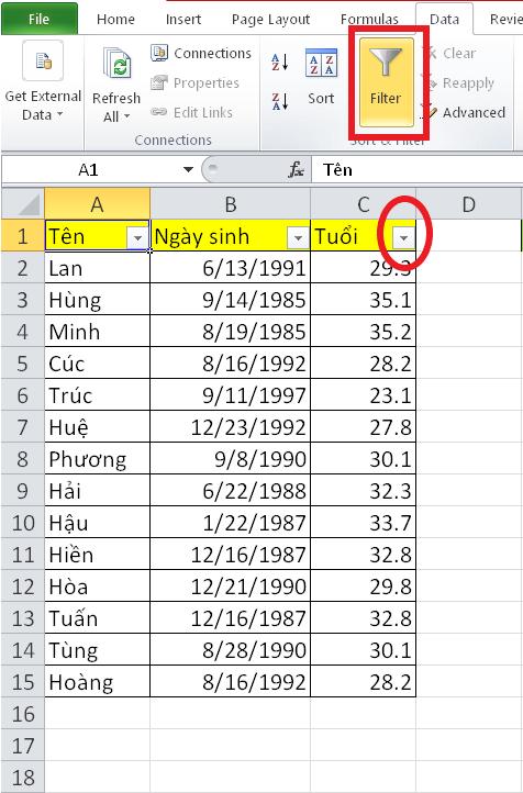 Hướng dẫn tính trung bình tuổi theo năm/tháng/ngày trên Excel