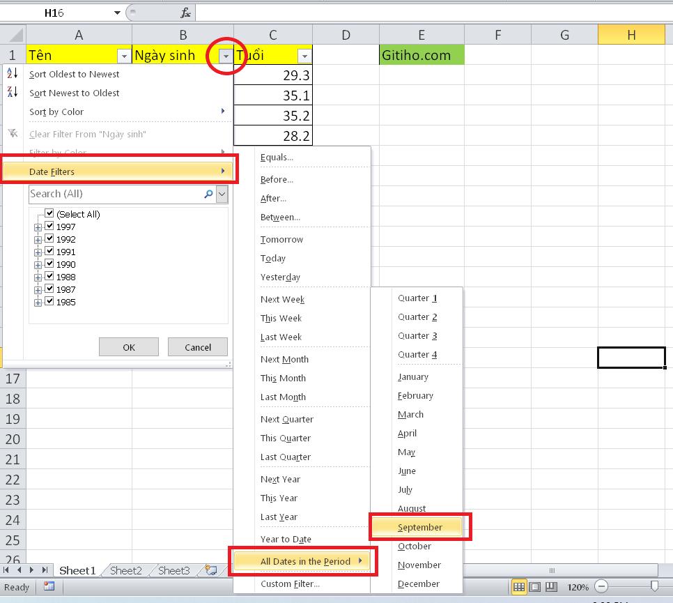 Hướng dẫn tính trung bình tuổi theo năm/tháng/ngày trên Excel